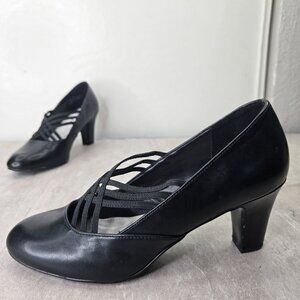 Comfort Pumps Size 9 Black Faux Leather Minimalist Block Heel Career Dress Shoes